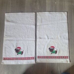 Set Of 2 Dena Home Holiday Kitchen Towels With Dog & Santa Hat Design